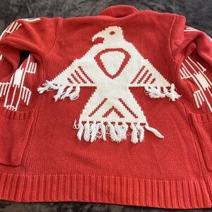 Red and White Women's Cardigan Sweater